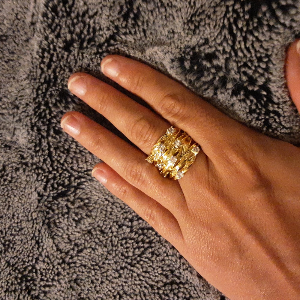 Multi-Layered Inlay Diamond Wide Gold Ring - Picture 6 of 6